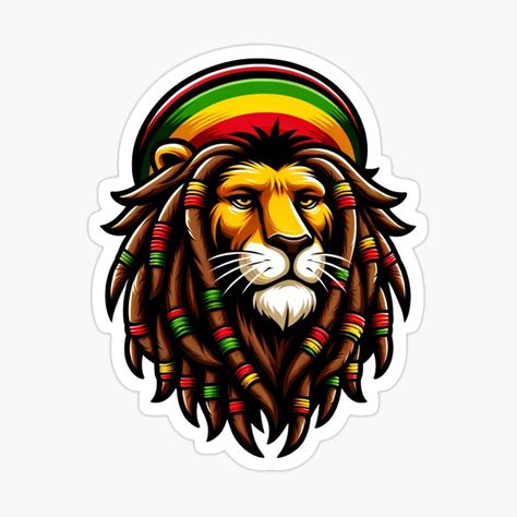 Lion Sticker, Reggae Art, Bob Marley Music, Reggae Bob Marley, Rasta Lion, Brings Joy, Lady Biker, Red Green Yellow, The Lion