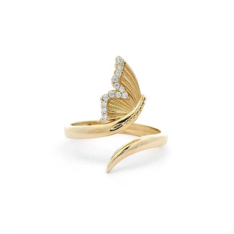 Transform into a graceful butterfly with our Butterfly Open Ring. Adorned with dazzling cubic zirconia stones, this wrap ring adds a touch of elegance to any outfit. Made with high-quality 14k yellow gold, it's the perfect accessory for any occasion. Fly away with style and sophistication! Metal: 14k Gold Stone: Cubic Zirconia Type: Ring Size: 7.5 & 9 Available We size up to two sizes free of charge. Please contact us for pricing on resizing more than two sizes. We need 2-3 business days to resi Butterfly Rings Jewelry, Gold Thumb Rings, Butterfly Jewellery, Butterfly Rings, Gold Butterfly Ring, Diamond Jewelry Earrings, Open Rings, Fancy Jewellery Designs, Jewelry Drawing