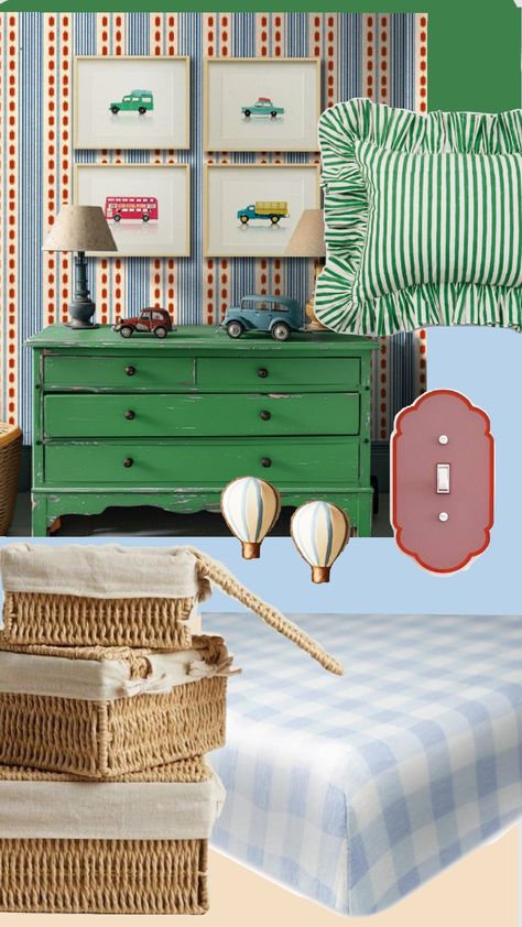 #nursery #nurserydecor #babar #vintage #eclectic Kelly Green Nursery, Kitsch Nursery, Eclectic Boy Nursery, Candy Nursery, British Nursery Decor, Baby Boy Green Nursery, Colorful Gender Neutral Nursery, Eclectic Nursery Boy, Babar Nursery Vintage