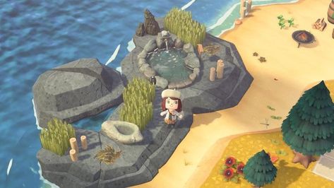 Rock Ideas Acnh, Dormant Volcano Acnh Ideas, Animal Island Ideas, Animal Crossing Rock Area Ideas, Acnh Pool Area Ideas Codes, Acnh Rock Area Ideas, Acnh Tide Pool Design, Rock Ideas Animal Crossing, Acnh Island Area Ideas