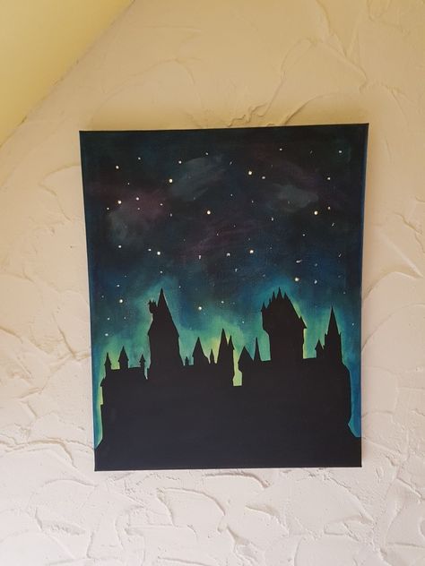 Canvas Art Harry Potter Hogwarts with lights / stars Canvas Art Harry Potter, Harry Potter Canvas Painting, Harry Potter Canvas Art, Hogwarts Painting, Easy Painting Projects, Art Harry Potter, Harry Potter Art Drawings, Harry Potter Painting, Harry Potter Drawings