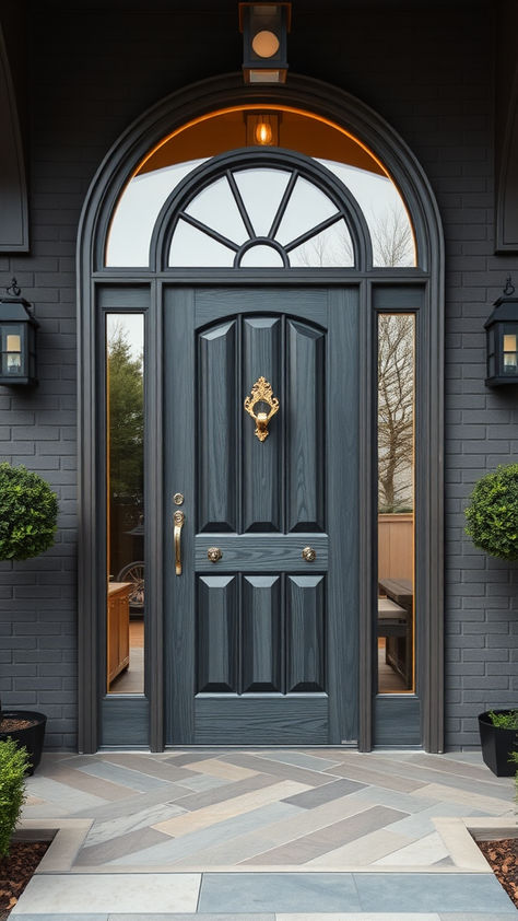 Want to create a warm welcome? These beautiful front doors redefine elegance and curb appeal. House Front Doors Ideas, Front Door Colors For Black House, Large Front Doors Entrance, Stained Wood Front Door, Arched Front Doors, Dark Front Door, Front Door Transformation, Front Door Design Ideas, Front Doors Ideas