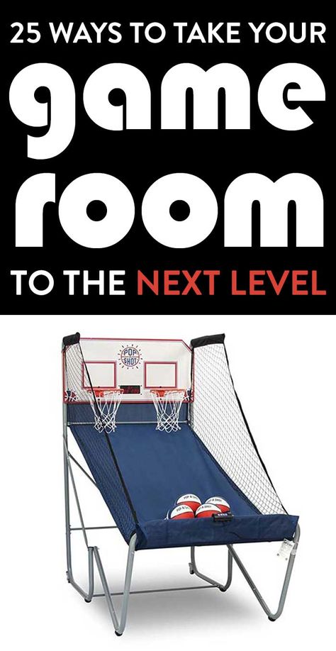 Take your game room to the next level with these 25 intruiging games, decor accents, and more. Outdoor Game Room Ideas, Game Room Activities, Garage Gaming Room Ideas, Games For Game Room, Garage Game Room Ideas, Kids Game Room Ideas, Boys Game Room Ideas, Diy Game Room, Game Room Decor Ideas