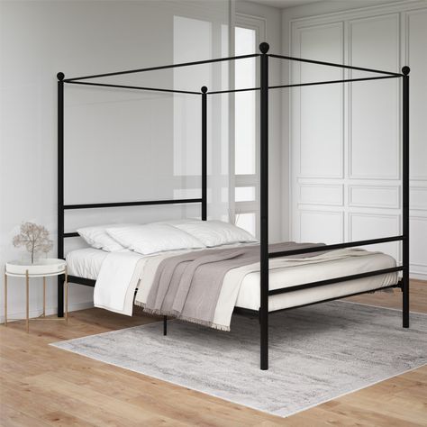 Free 2-day shipping. Buy Mainstays Queen Black Metal Canopy Bed, Multiple Options Available at Walmart.com Full Canopy Bed, Black Platform Bed, Four Post Bed, Metal Canopy Bed, Simple Headboard, Leather Platform Bed, Canopy Bed Frame, Colorful Bedding, Queen Black