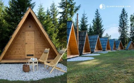 A-frame Pod Micro Cabins in Slovenia Aframe Cabins, Tiny A Frame Cabin, Micro Cabin, Triangle House, A Frame Cabins, Pod House, A Frame House Plans, Backyard Office, Tiny Cabins