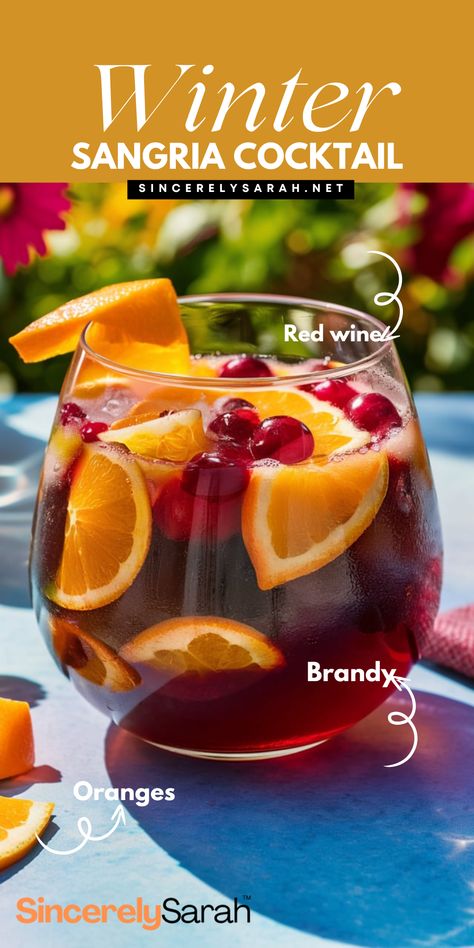 Get into the holiday spirit with a Winter Sangria Cocktail! 🍷🎄 This cocktail is a festive blend of winter fruits, rich red wine, and warm spices that will keep you cozy all season long. Whether you're hosting a holiday party or just relaxing by the fireplace, this Winter Sangria Cocktail is the perfect drink to set the mood. Enjoy the taste of the season with this delicious and easy-to-make cocktail recipe. Fall Cocktails Easy, Winter Sangria Recipes, Holiday Sangria Recipes, Christmas Sangria Recipes, Winter Fruits, Red Sangria Recipes, Easy Sangria Recipes, Winter Sangria, Tequila Sunrise Cocktail