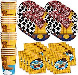 Birthday Story Toy Cowboy Birthday Party Supplies Set Plates Napkins Cups Tableware Kit for 16 Birthday Story, Cowboy Birthday Party, Cowboy Birthday, Party Packs, Birthday Party Supplies, Plate Sets, Movies And Tv Shows, Home Kitchen, Napkins