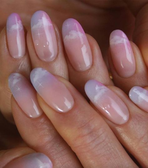 Pastel Ombré Nails, Ombré Pastel Nails, Ombre Biab Nails, Pastel Sunset Nails, Pink Sky Nails, Pastel Sky Nails, Purple Sky Nails, Easter Nails Design Spring, Pastel Ombre