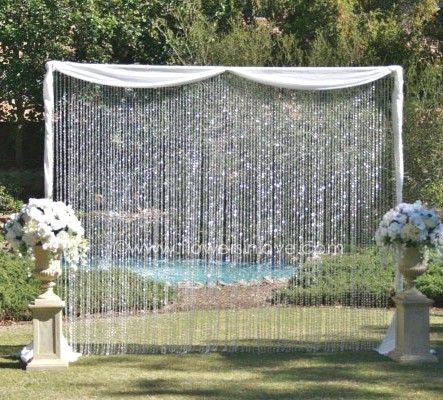 Crystal Backdrop Wedding Arch With Crystals, Crystal Wedding Backdrop, Muhurtham Decor, Crystal Backdrop, Tiffany Blue Wedding Theme, Garland Backdrops, Diy Wedding Backdrop, Shimmer Wall, Backdrop Frame