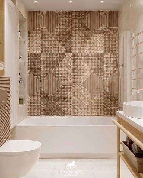 Interesting Powder Rooms, Trending Tiles Interior Design, Full Tile Bathroom, Bathroom Glass Partition, Bathroom Wall Ideas, Bathroom Wallpaper Ideas, Bad Inspiration, Bathroom Redesign, Gorgeous Bathroom