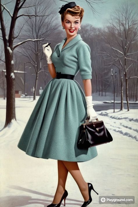 1950s Secretary Fashion, 50s Fall Fashion, Vintage Christmas Outfits For Women, 1950s Winter Fashion, 1950s Autumn, 1950 Outfits, Vintage Winter Outfits, 1960s Fashion Women, 1950s Models