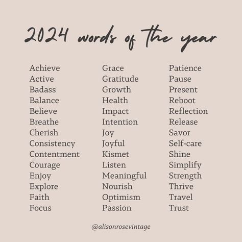 List of 2024 words of the year Theme Words For The Year, Word Of The Year Ideas 2024, Words For 2024, Word Of The Year 2024, Glowup Plan, Word Of The Year Ideas, Words Of The Year, List Of Positive Words, Workplace Motivation