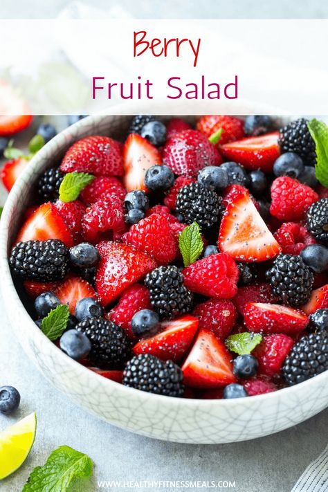 Fruit Salad Recipes Easy, Salad Recipes Easy, Berry Fruit Salad, Easy Fruit Salad Recipes, Healthy Fruit Salad, Honey Lime Dressing, Fruit Salad Easy, Summer Side Dish, Berry Salad