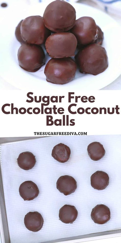 Sugar Free Candy Recipes, Sugar Free Christmas Treats, Sugar Free Christmas Cookies, Chocolate Coconut Balls, Chocolate Covered Coconut, Sugar Free Cookie Recipes, Sweets For Diabetics, Sugar Free Desserts Easy, Low Carb Candy