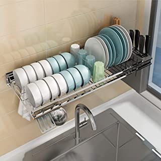 Wall Mounted Dish Drying Rack, Wall Mounted Drying Rack Kitchen, Tiny Cabin Kitchen, Wall Mounted Dish Rack, Countertop Styling, Kitchen Sink Drying Rack, House Gadgets, Kitchen Space Savers, Hanging Drying Rack