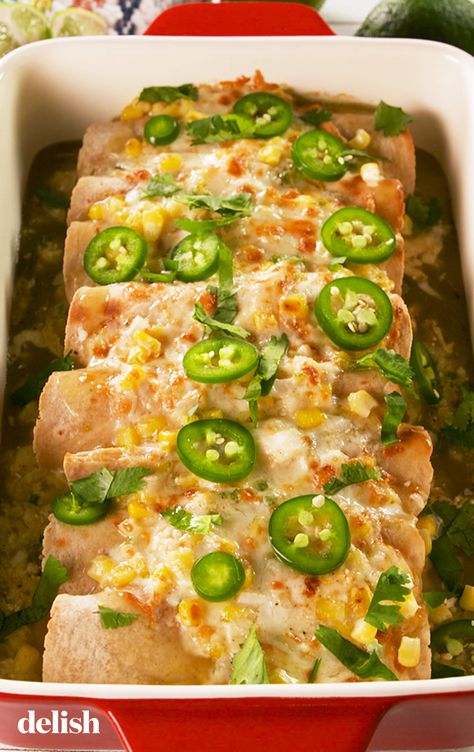 Mexican Inspired Street Corn Enchiladas, Mexican Street Corn Chicken Enchiladas, Street Corn Enchilada Bake, Mexican Street Corn Enchiladas, Street Corn Chicken Enchiladas, Corn Main Dish Recipes, Street Corn Enchiladas, Elote Enchiladas, Street Corn Chicken Enchilada Bake