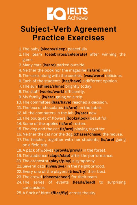 Learn the essential rules of subject-verb agreement with clear explanations and examples. Test your understanding with 25 practice exercises. Subject Verb Agreement Rules Grammar, Subject Verb Agreement Worksheet, Subject Verb Agreement Activities, Collective Nouns Worksheet, Subject Verb Agreement Rules, English Comprehension, Formal Letter Writing, Grammar Tenses, Advance English