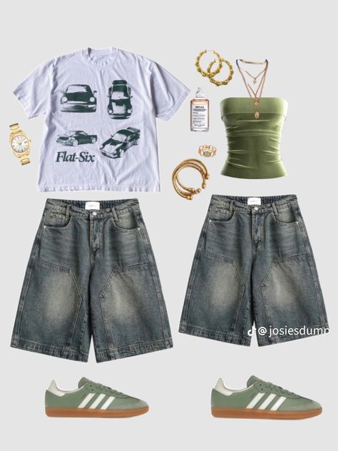 Matching Jorts Outfits, Graphic Tee Inspo Design, Car Shirt Outfit, Ahs Style, Car Graphic Tee, Street Style Outfits Casual, Matching Fits, Match Outfits, Outfit Inspo Casual