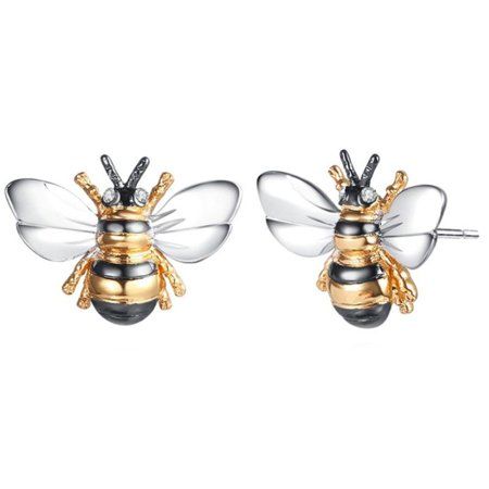 Buzz around in these charming tri-tone bumble bee stud earrings made with Swarovski Elements that look great with most outfits. Features: Made with Swarovski Elements Metal: brass Plating: black rhodium, white rhodium, 18K gold Pushback closure Full dimensions: 0.6 (L) x 1 (W) x 0.5 (H) Size: one size.  Color: Metal Type.  Gender: female.  Age Group: adult. Wood Carving Sculpture, Woman In Gold, Funny Earrings, Carving Sculpture, Bee Studs, Cute Stud Earrings, Writing Gifts, Daily Jewelry, Bee Earrings