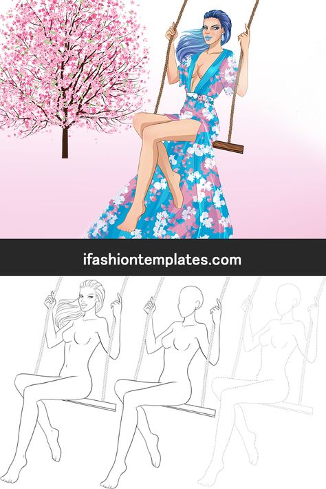 Sitting Pose Fashion Illustration, Sitting Pose Illustration, Fashion Base, I Draw Fashion, Figure Template, Body Illustration, Beautiful Pose, Dashed Line, Walking Poses