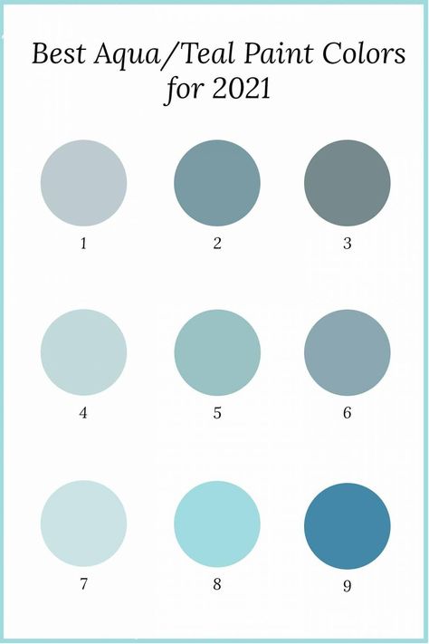 the best aqua and teal paint colors for 2021 Aqua Blue Paint Colors, Neutral Teal Paint Colors, 2023 Paint Color Trends, 2021 Paint Color Trends, Valspar Blue, Aqua Paint Colors, Popular Neutral Paint Colors, Paint Combos, Teal Paint Colors