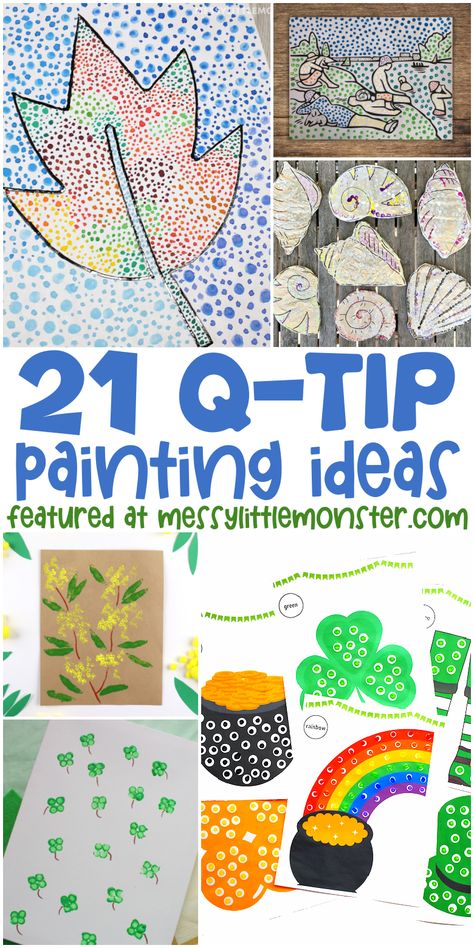 Q tip painting ideas for kids A Tip Painting, Paint Dauber Art, Paint With Q Tips, Q Tip Art Preschool, Q Tip Painting Preschool, Crafts With Q Tips, Q Tips Crafts For Kids, Qtip Crafts For Kids, Painting Lessons For Kids