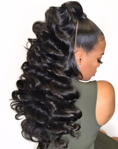 High Curly Weave Ponytail High Weave Ponytail, Long Ponytail Hairstyles, Cornrow Ponytail, Elegant Ponytail, Ponytail Updo, Weave Ponytail, Over 60 Hairstyles, Ponytail Hairstyles Easy, Black Ponytail Hairstyles