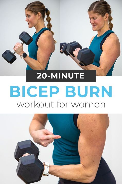 The BEST bicep exercises you can do at home to build bigger and stronger biceps! Standing dumbbell curls, hammer curls, crossbody concentration curls -- the 5 best bicep exercises with dumbbells in a 20-minute biceps workout at home. A complete bicep burnout to build strong, defined biceps. Easy Upper Body Workout Gym, Bicep Exercises For Women At Home, Toned Bicep Workout Women, Biceps And Shoulders Workout Gym, Bicep Pump Workout, Most Effective Bicep Workout, Bicep Weight Workout, Bicep Muscle Workout, Different Bicep Curls