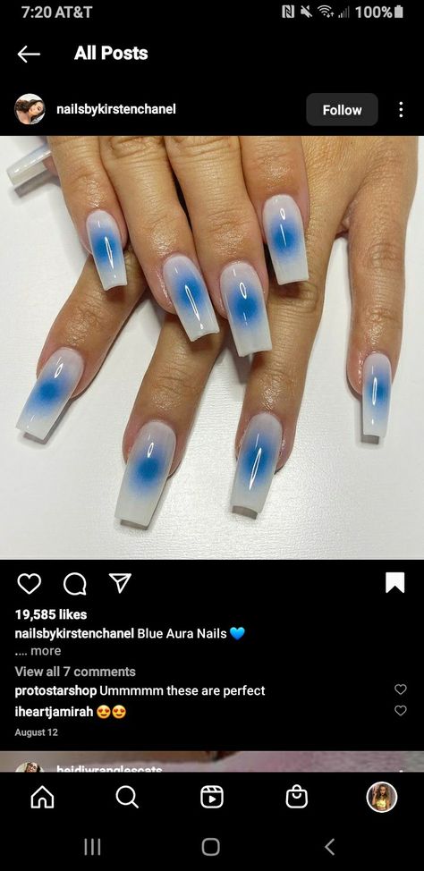 Blush Blue Nails, Blue Nails Designs Square, Blue Aura Nails Square, Blue Blush Nails, Square Aura Nails, Aura Nails Square, Square Blue Nails, Aura Nails Blue, Blue Aura Nails