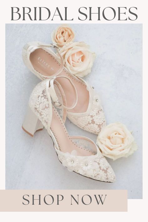 This beautiful lace heels is complete with an almond toe and block heels. These wedding heels will take you anywhere for a garden wedding, vineyard wedding or any outdoor or indoor wedding. Classic Wedding Shoes, Women Wedding Shoes, Wedding Vineyard, Lace Wedding Shoes, Pearl Heels, Bridesmaids Shoes, Wedding Shoes Sandals, Wedding Shoes Lace, Wedding Shoes Bride