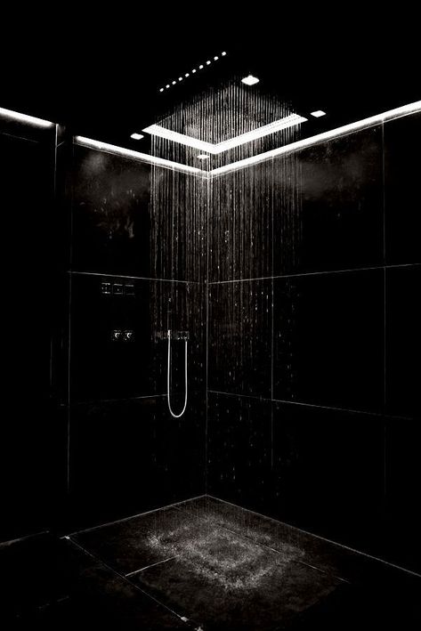 Dark Shower Aesthetic, Shower Aesthetic, Dark Interior Design, Over The Couch, Vintage Bathroom Decor, High Rise Apartments, Diy Bathroom Storage, Rustic Coastal, Playroom Furniture