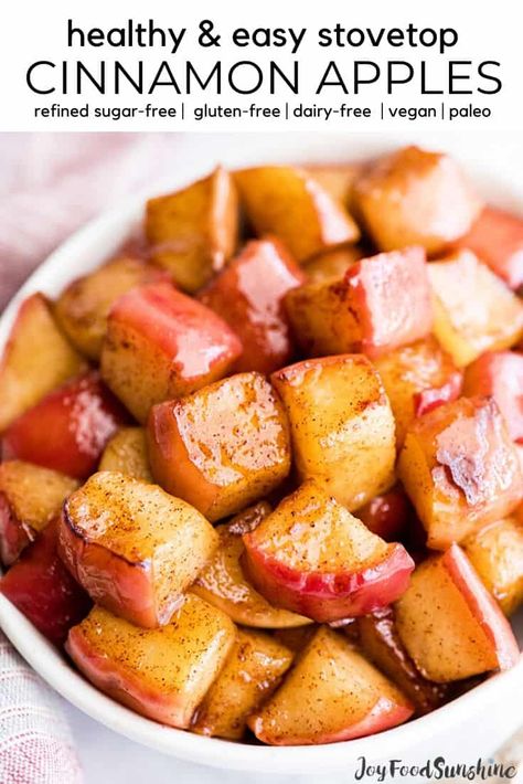 Easy Cinnamon Apples, Cinnamon Apples Recipe, Apple Cinnamon Recipes, Snack Sani, Menu Sarapan Sehat, Sugar Free Vegan, Cinnamon Recipes, Warm Apple, Cooked Apples