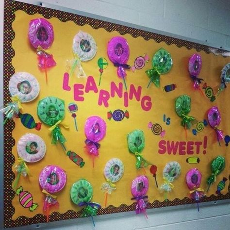 Summer season bulletin board ideas for kids to craft Candyland Classroom Door Decorations, Lollipop Bulletin Board Ideas, Learning Is Sweet Classroom Theme, Candy Land Theme Classroom Door, Candy Land Bulletin Board Ideas, Candy Themed Bulletin Boards, Candy Bulletin Board Ideas, Candy Land Bulletin Board, Candyland Bulletin Board Ideas