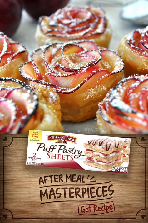 Apple Roses Puff Pastry Recipes, Apple Rose Puff Pastry, Apple Rose Dessert, Baked Apple Roses Puff Pastries, Puff Pastry Apple Roses Recipe, Apple Puff Pastry Roses, Apple Roses Puff Pastry Video, Pepperidge Farm Puff Pastry Recipes, Food Roses