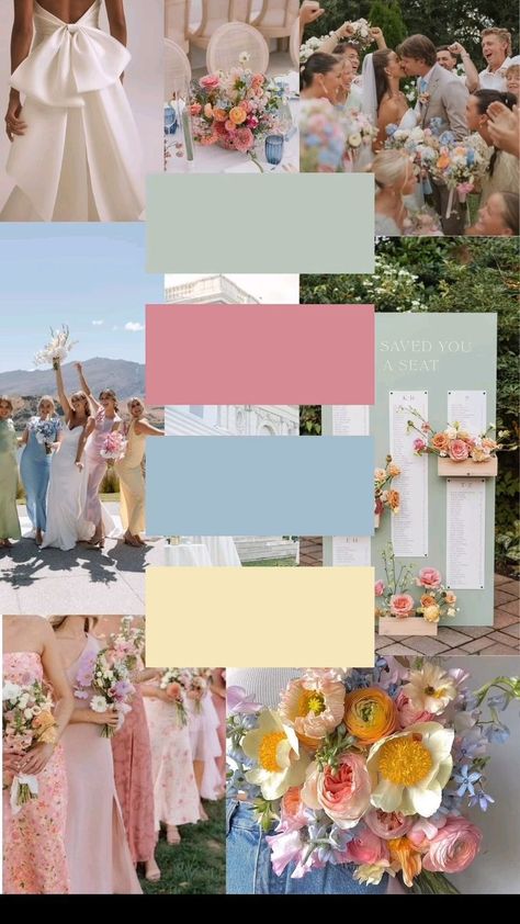 pastel summer wedding pallete inspo Wedding Theme Spring Colors, Wedding Color Inspo Spring, Wedding Schemes Colour Palettes Spring, Summer Wedding Colors Yellow, Wedding Flower Theme Color Schemes, Wedding In Spring Ideas, Wedding Color Schemes For Spring, Colour Theme For Wedding, Wedding Themes Pastel