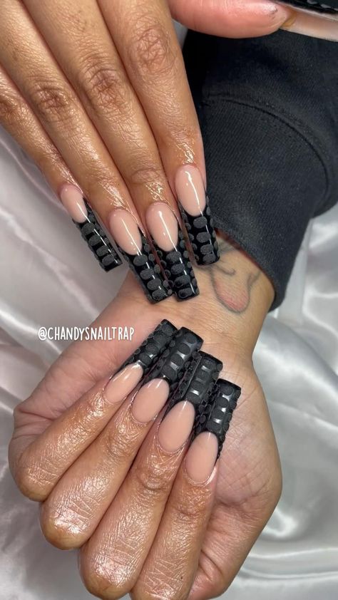 Black Acrylic Tips Nails, Black Arclyc Nails, Black Croc Nails, Textured Nails, Black Claws, Acrylic Set, Long Acrylic Nails Coffin, Pearl Nails, Long Square Acrylic Nails