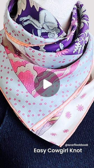 Hermes Scarf Tutorials Fashion on Instagram: "This is a tutorial for my new Easy Cowboy Knot. Very often Hermes will put borders around the artwork of the scarf. With this easy knot, you can showcase them beautifully and highlight their interesting hemlines and designs.This is an easy way to use borders and hemlines effectively. It takes less an a minute to do, I promise! As I mentioned previously, moving forward, my tutorial will include a basic version. Tutorials for variations of the knots will be posted for my book fans at a later date. SCARF: #lepremierchant by #edouardbaribeaud Sometimes I select a scarf based on the colors. This is one of those times. You can see how messy the scarf looks. But I fell in love with the lavender and green portion of the design. The scarf requires How To Put On A Scarf, Cowboy Knot, Scarf Looks, Weather Today, Scarf Tutorial, Ways To Wear A Scarf, Wear A Scarf, Art Elements, Fashion Tutorial