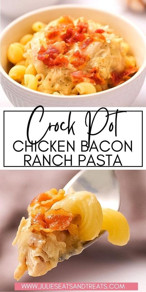 Crock Pot Chicken Bacon Ranch Pasta, Crock Pot Chicken Bacon Ranch, Chicken Bacon Ranch Crockpot, Easy Slow Cooker Dinner, Bacon Ranch Pasta, Slow Cooker Pasta Recipes, Chicken Ranch Pasta, Crockpot Pasta, Chicken Bacon Ranch Pasta