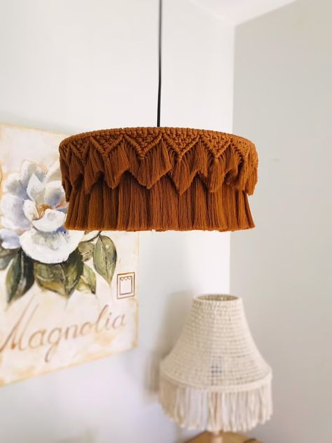 Fringe Light Fixture, Yarn Lamp, Lampshade Macrame, Lamp Shade Macrame, Chandelier Macrame, Tassel Lamp, Eclectic Decor Modern, Fringe Chandelier, Macrame Light