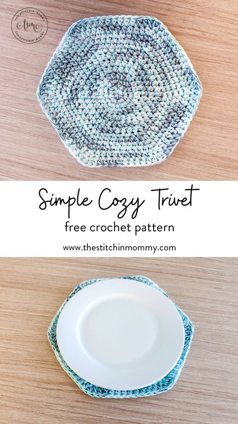 Simple Cozy Trivet - Free Crochet Pattern | www.thestitchinmommy.com #CALCentralCrochet #CozyatHome #thestitchinmommy Bathroom Crochet, Crochet Trivet, Microwave Cozy, Beanie Knitting Patterns Free, Crochet Pot, Cozy At Home, Crochet Coaster Pattern, Bowl Cozy, Simple Crochet