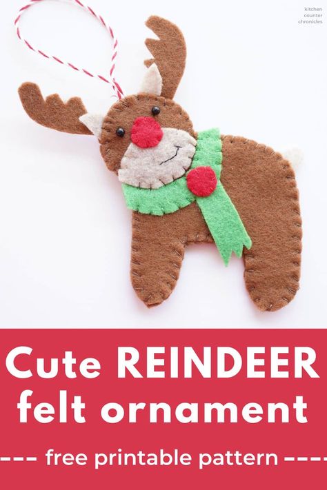 Felt Patterns Free Printables, Felt Patterns Free, Felt Reindeer, Creative Christmas Crafts, Santa North Pole, Printable Christmas Games, How To Stitch, Reindeer Ornament, Christmas Crafts For Adults