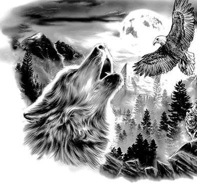 Wolf And Eagle Tattoo, Eagle Tattoo Designs, Wolf Sleeve, Lup Singuratic, Wolf Tattoos Men, Wolf Tattoo Sleeve, Forest Tattoos, Wolf Tattoo Design, Eagle Tattoos