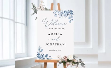 Blue Hydrangea Watercolor, Hydrangea Watercolor, Welcome Sign Printable, Blue Bridal Shower, Printable Wedding Sign, Teal Wedding, Welcome Board, Welcome Sign Template, Turquoise Wedding