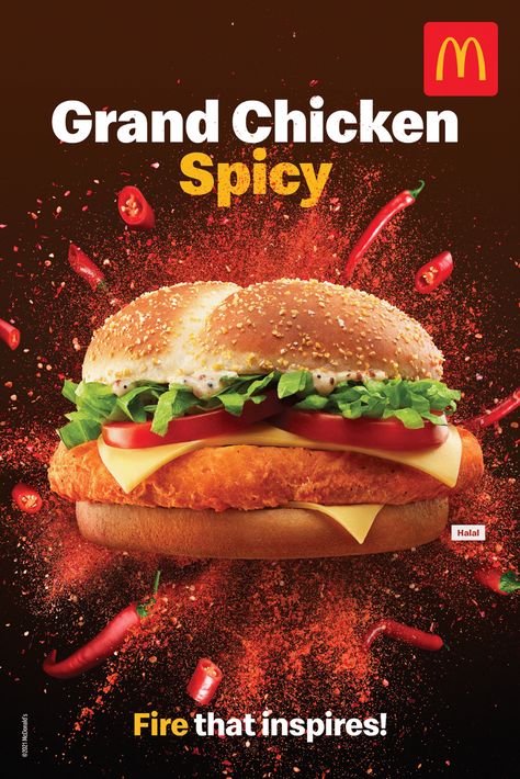 Spicy Chicken Nuggets, Spicy Burger, Chicken Poster, Food Web Design, Mc Donald's, Pizza Design, Food Graphic Design, Food Poster Design, Food Ads