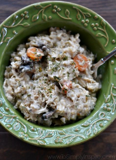 Brown Rice In Crockpot, Rice In Crockpot, To Simply Inspire, Creamy Crockpot Chicken, Creamy Soups, Chicken And Brown Rice, Brown Rice Casserole, Baked Asparagus, Thrifty Thursday