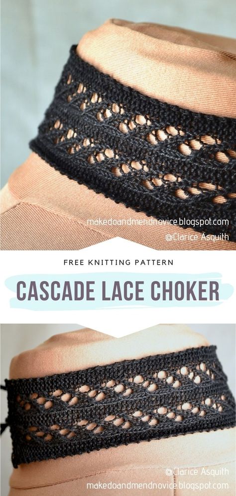 Cascade Lace Choker Free Knitting Pattern What are your thoughts on blocking? Have you already tried it? If you want to learn or practice, this quick project is the ideal reason to do so! #knitchoker #knitaccessories #knitlacychoker #freeknittingpattern Crochet Choker Free Pattern, Knit Choker, Choker Patterns, Crochet Choker, Lace Choker, Free Knitting Patterns, How To Knit, Free Knitting Pattern, Knitting Accessories