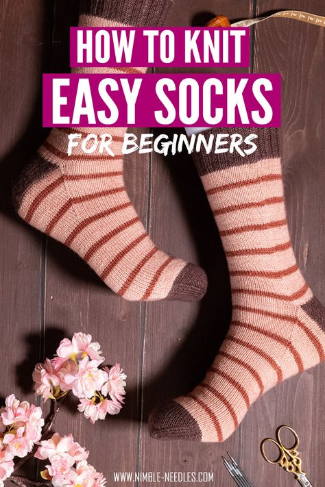 Knit Socks For Beginners, How To Knit Socks, Easy Crochet Socks, Knitted Socks Free Pattern, Knit Wool Socks, Knitting Videos Tutorials, Knitting Patterns Free Beginner, Loom Knitting Projects, Beginner Knitting Patterns