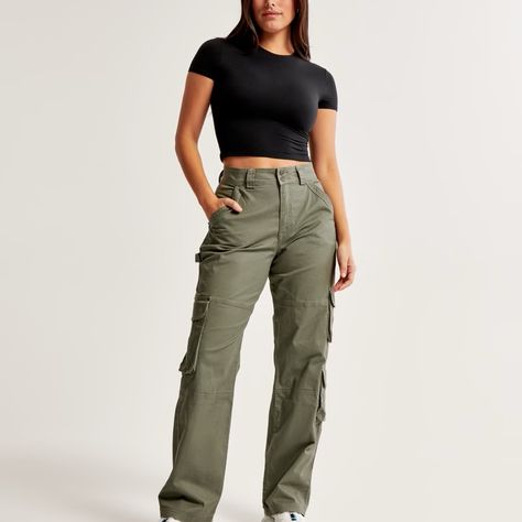 Curve Love Relaxed Cargo Pant Sku: 654999431 Color: Olive Size: Olive 26 Long New With Tags Stretchy Cargo Pants, American Eagle Cargo Pants, Army Green Cargo Pants, Casual Olive Straight Leg Cargo Pants, Womens Cargo Pants, Green Cargos, Casual Olive Cotton Cargo Jeans, Relaxed Fit Olive Cargo Pants, Everyday Mom Outfits