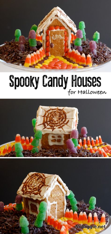 Candy Houses for Halloween | NoBiggie.net Candy House Ideas, Halloween Candy House, Candy Houses, Halloween Gingerbread House, Pumpkin Templates, Food Halloween Costumes, Pumpkin Lanterns, Halloween Houses, Pumpkins Diy