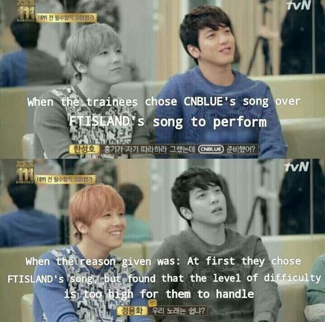 Hongki & Yonghwa's reaction when the trainees chose to sing CNBlue's song. LOL. Cn Blue, Kdrama Memes, Ft Island, Jung Yong Hwa, Korean Bands, Cnblue, Korean Entertainment, You're Beautiful, Korean Music